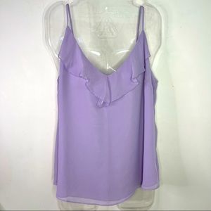 NEW Le Chateau Lavender Ruffled V Neckline Tank Top Blouse Size Large